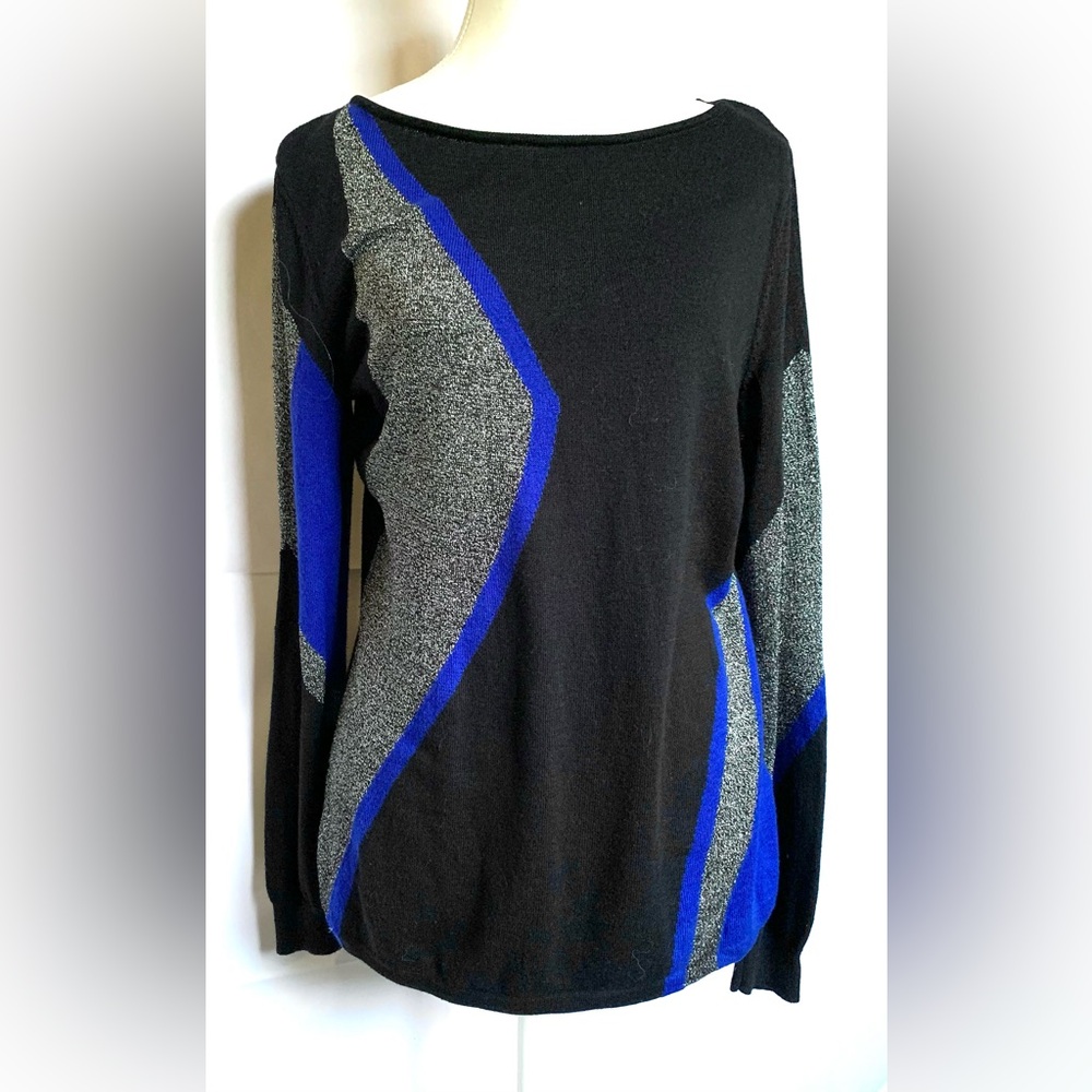 Vintage 1980s‎ Black Geometric Shimmer Sweater Large Jones New York